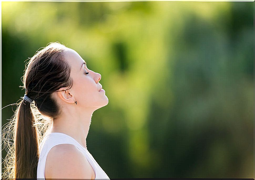 Woman connecting with her interior