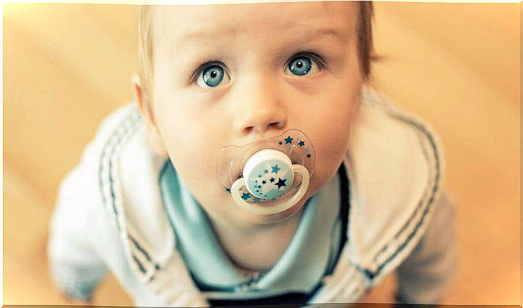 Pacifier use causing dental malocclusion.