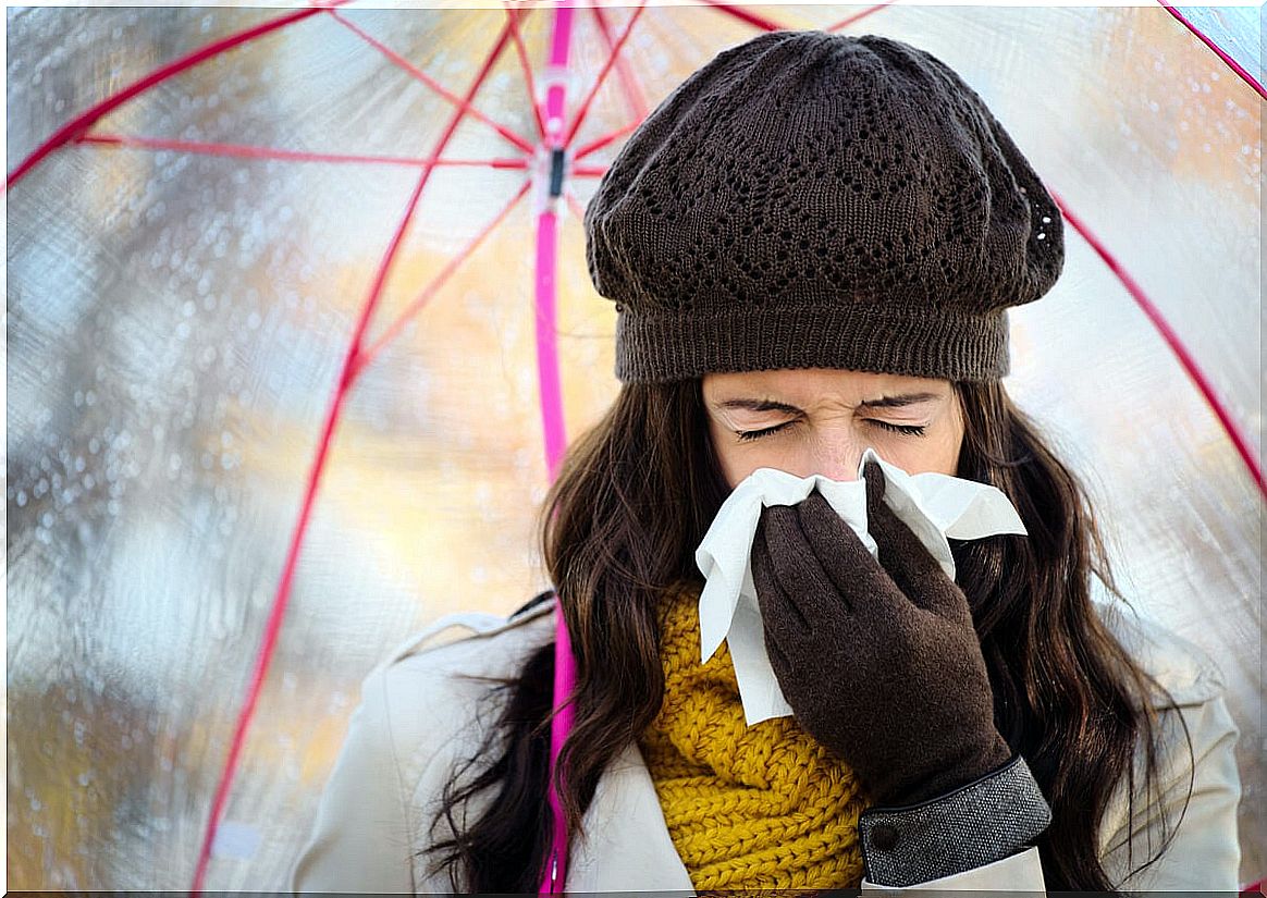 Cold woman with snot.