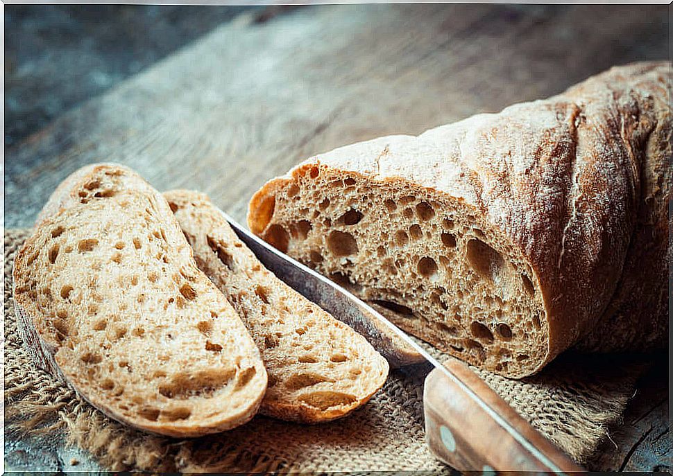 Whole wheat bread cut into slices.